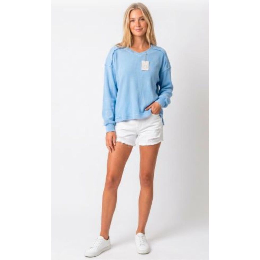 Grey State  Rayne long Sleeve Sweatshirt Top  Washed Celia Blue  Sz 0